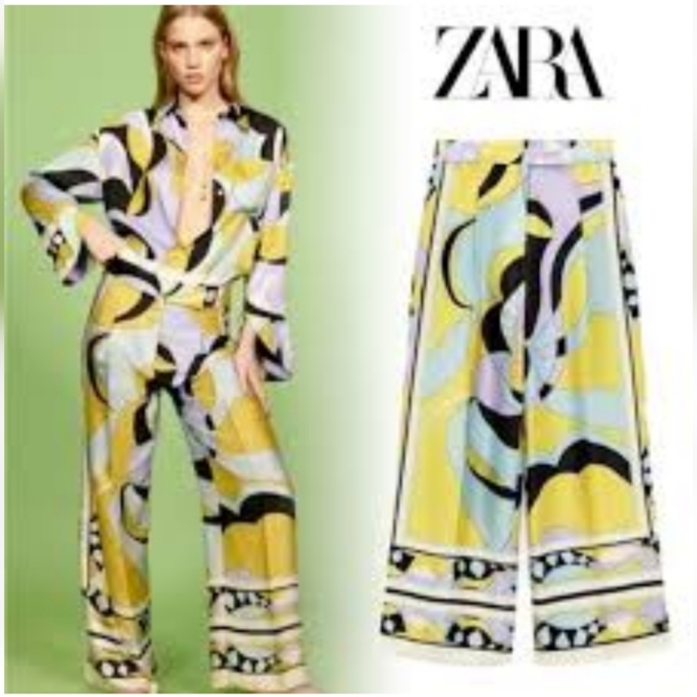 ZARA SATIN WIDE LEG Print  Pants nwt